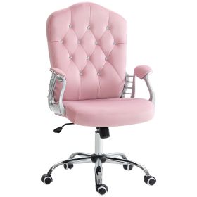 Vinsetto Velvet Office Chair Desk Chair with 360 Degree Swivel Wheels Adjustable Height Tilt Function Pink