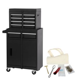 Tool Chest, 5-Drawer Rolling Tool Storage Cabinet with Detachable Top Tool Box, Liner, Universal Lockable Wheels, Adjustable Shelf, Locking Mecha (Color: Black)