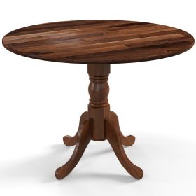 Wooden Dining Table with Round Tabletop and Curved Trestle Legs (Color: Walnut)